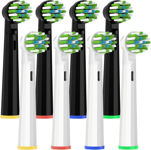 Replacement Toothbrush Heads for Oral B Electric Toothbrush, 4 White + 4 Black