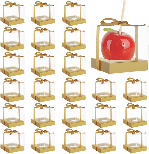 LANIAKEA 75PCS Candy Apple Boxes with Hole 4x4x4 Inches Clear Caramel Apples Boxes