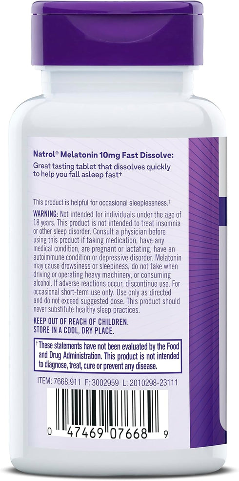 Natrol Fast Dissolve Melatonin 10 mg, Sleep Support Supplements for Adults, 60 Citrus-Flavored Tablets, Up to 60 Day