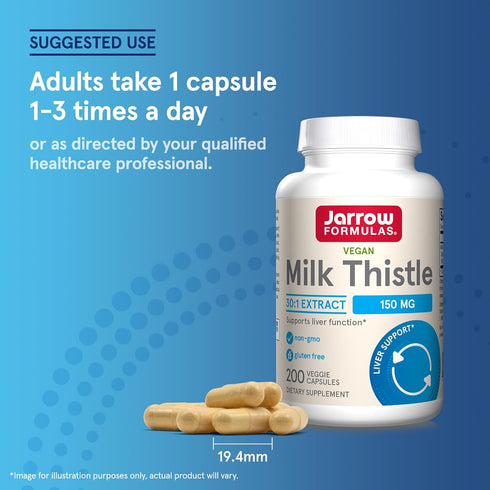 Jarrow Formulas Milk Thistle 150 mg, 30:1 Standardized Silymarin Extract, Dietary Supplement for Liver Function, 200