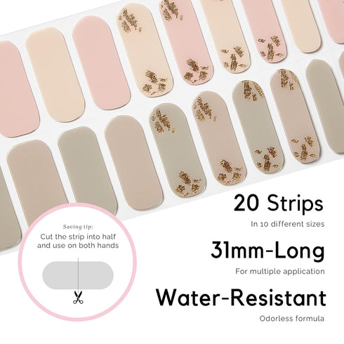 NAILOG Semi Cured Gel Nail Strips (20 Extra Long Stickers) | Buy 2 Get 1 UV Lamp | Glossy Soft Gel Finishing, Tea Time