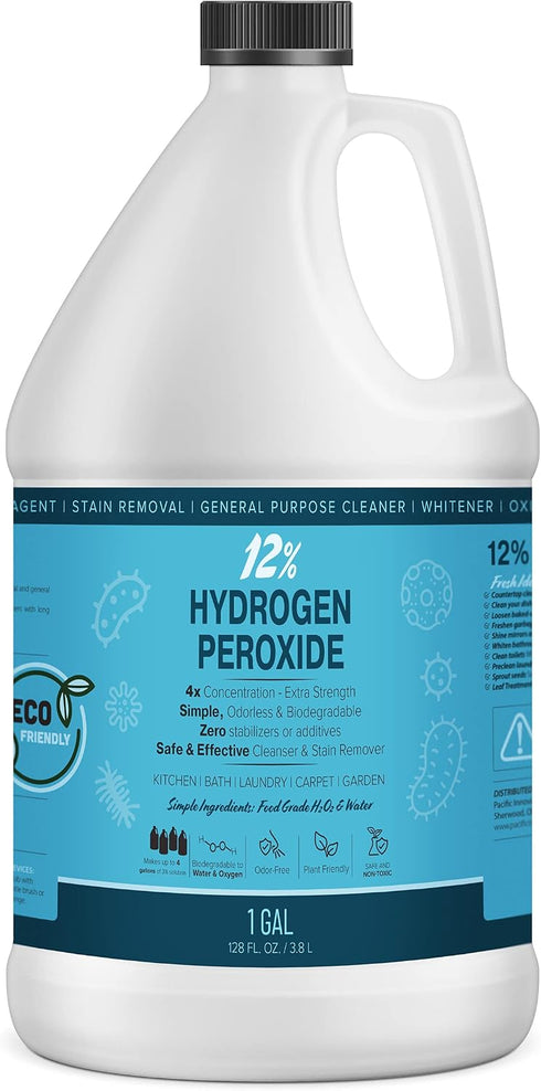 MAXTITE 12% Hydrogen Peroxide Solution - 1 Gallon Ecofriendly Natural Cleaning Solution for