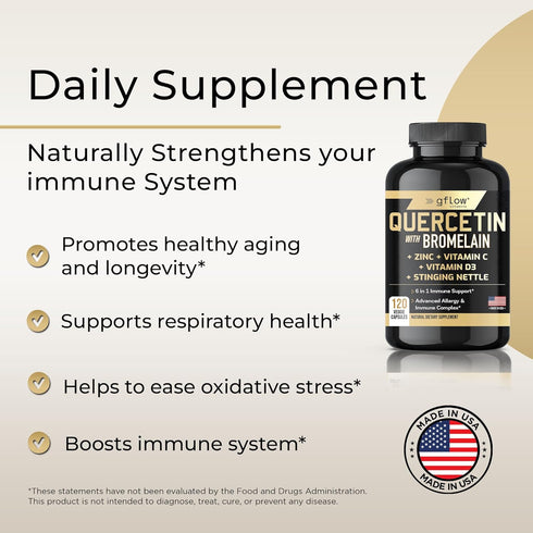 Quercetin with Vitamin C and Zinc, 500mg Quercetin with Bromelain, 240 Veggie Caps, Non-GMO, Vegan