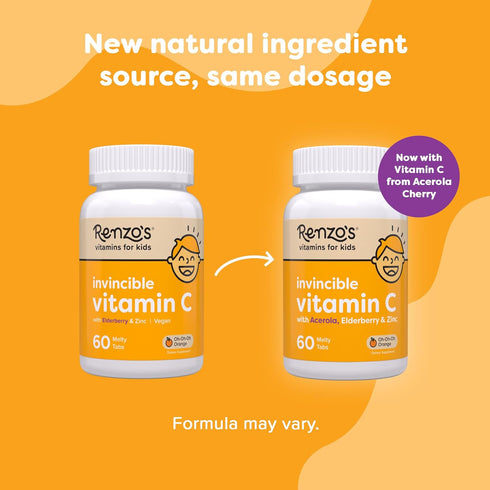 Immune 60-Count (1-2 Renzo's Invincible Kids Vitamin C with Elderberry Vitamin C and Zinc, Dissolvable Kids Vitamins
