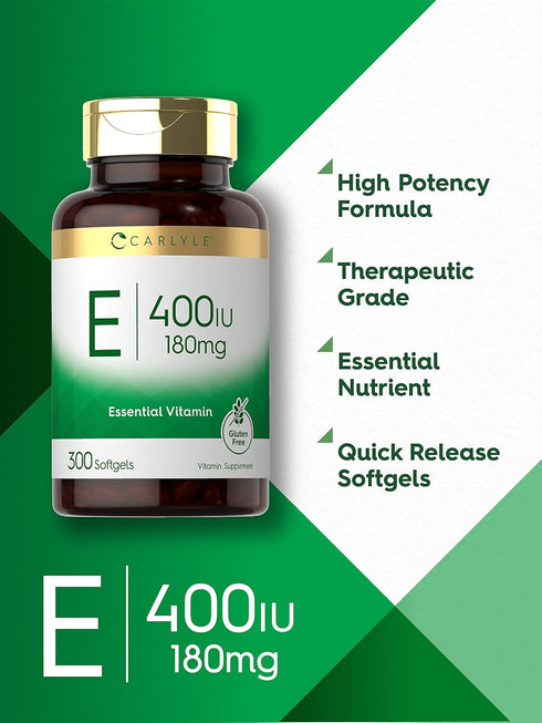 Carlyle Vitamin E Softgel Capsules 400 IU, 300 Count, Non-GMO and Gluten Free Formula