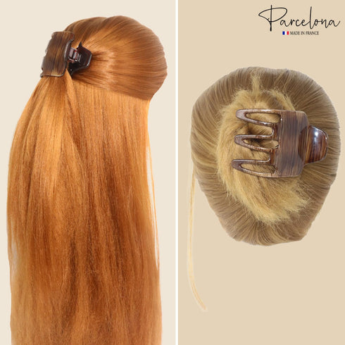 Parcelona French Paw Wide Side Slide Yoga Jaw Hair Clips, Strong Hold No Slip Grip, Brown Streaks
