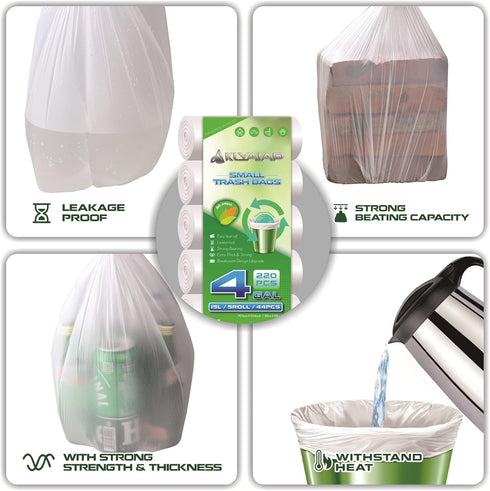 Aklyaiap 4 Gallon Trash Bags, 220 Counts, Tear & Leak Resistant Biodegradable Small Garbage Bags for Home & Kitchen,
