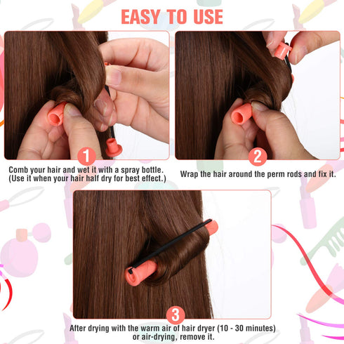 WILLBOND 60 Pcs Perm Rods for Long Hair, Plastic Curl Rods, Cold Wave Irons, Shell Pink