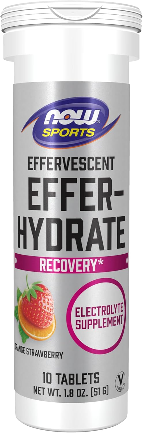 NOW Foods Sports Nutrition - Effervescent Effer-Hydrate Electrolyte Supplement, Recovery*, Orange Strawberry, 10 Tablets