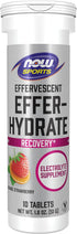 NOW Foods Sports Nutrition - Effervescent Effer-Hydrate Electrolyte Supplement, Recovery*, Orange Strawberry, 10 Tablets