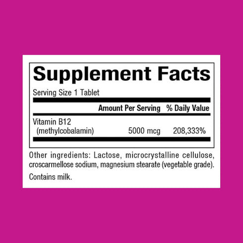 Natural Factors Vitamin B12 Methylcobalamin 5000 mcg, 60 Tablets, Chewable Support for Energy and Immune Health