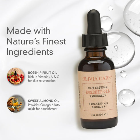 Rosehip Seed Oil Serum by Olivia Care, Natural Moisturizer for Face, Body & Skin, 1 OZ