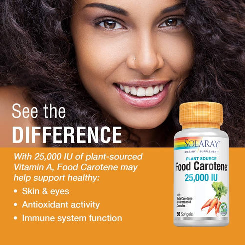 SOLARAY Food Carotene, Vitamin A as Beta Carotene 25000IU | 50ct Carotenoids for Skin & Eyes, Immune Support
