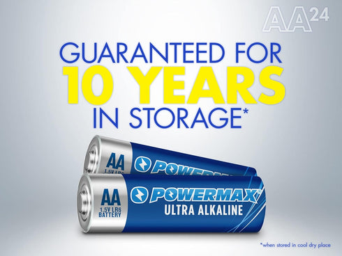 Powermax 24-Count AA Batteries, Ultra Long Lasting Alkaline Battery with 10-Year Shelf Life