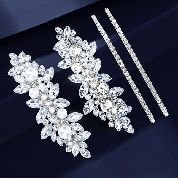 WHAVEL 4PCS Rhinestone Hair Barrettes for Women, Silver Sparkly Hair Clips, Fancy Formal Hair Accessories for Weddings