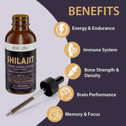 Shilajit Resin Organic Liquid Supplement, Himalayan Organic, Contains 85 Trace Minerals, 60 ml