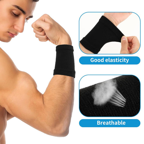 Wrist Compression Sleeve - 2 Pairs Spandex Soft Elastic Wrist Brace Hand Band for Arthritis Pain Relief (Gray+Black)