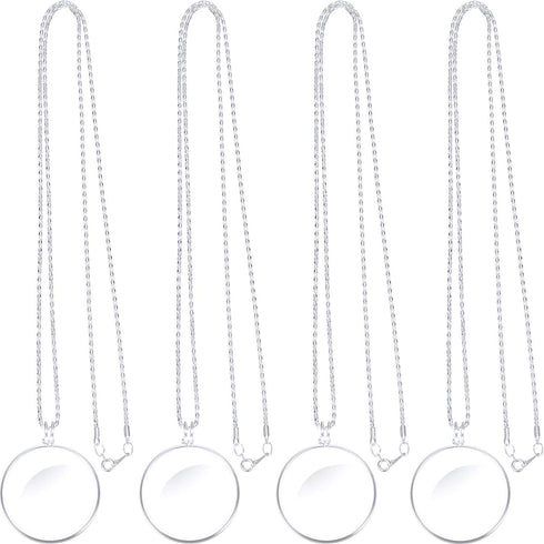 4 Pieces 5.5X Magnifying Glass Necklace, Optical Pendant with Chain for Reading and Jewelry