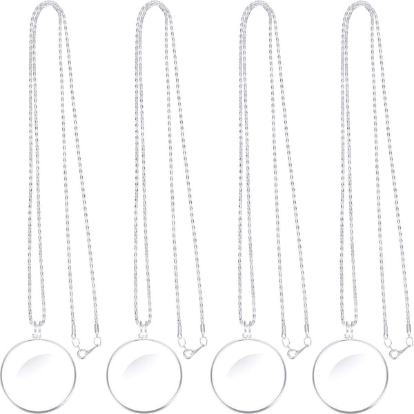 4 Pieces 5.5X Magnifying Glass Necklace, Optical Pendant with Chain for Reading and Jewelry