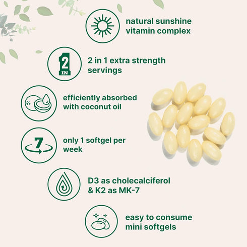 Micro Ingredients Vitamin D3 50,000 IU Plus K2 (MK-7) 200 mcg - 240 Virgin Coconut Oil Softgels, 2 in 1 Vitamins D & K