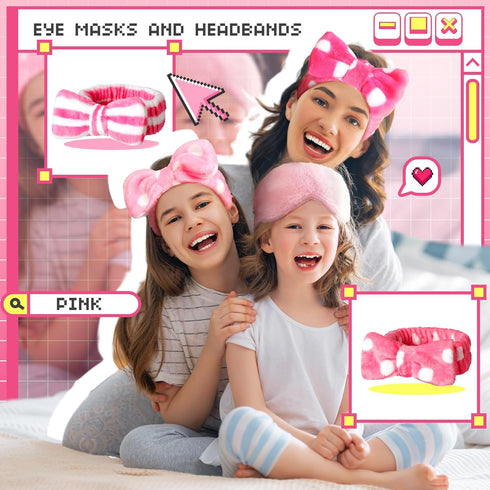 Newcotte 24 Pcs Sleepover Party Supplies for Girls, 12 Pcs Plush Sleep Eye Mask and 12 Pcs Bow Hair Band (Cute Style)