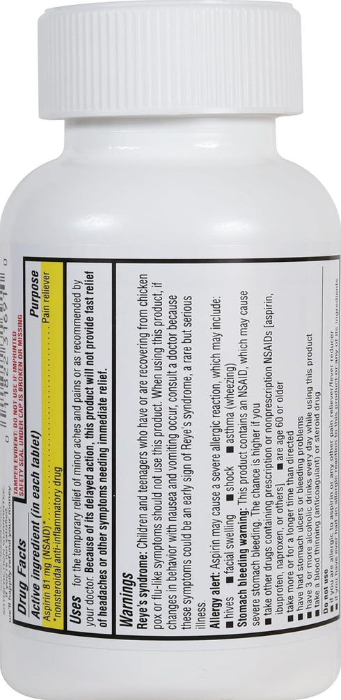 Rite Aid Aspirin Enteric Tablets - 81 mg Aspirin - 500 Count - Low-Dose for Headache Relief