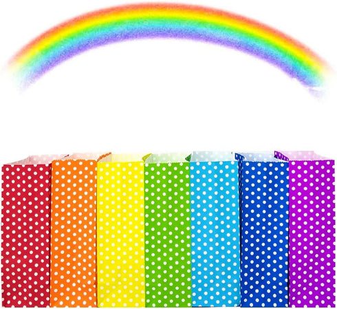Striped and Polka Dot Paper Bags, Yellow Paper Lunch Bags for Wedding, Baby Shower, Birthday Party (50 PCS, 3.5 × 2.3 ×
