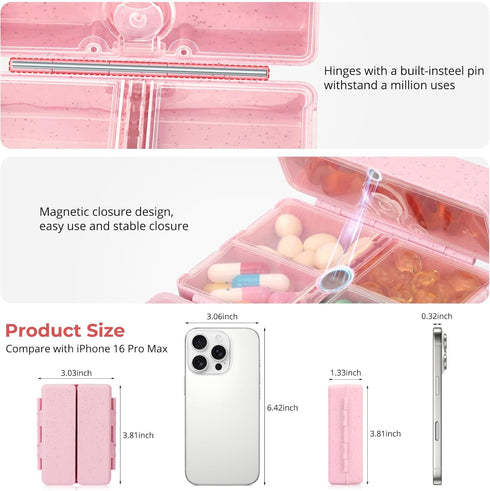 Zentiky Small Daily Pill Organizer with Labels, Medicine Pill Organizer Fit with Your Purse or Pocket for Travel
