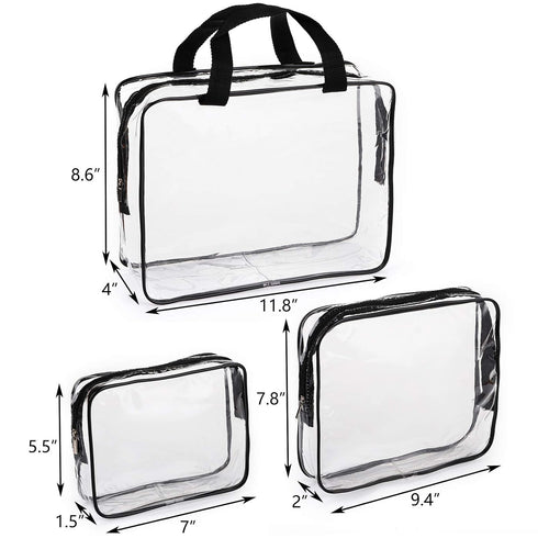 Hedume Set of 9 Clear Makeup Bags - TSA Approved Clear Toiletry Bag Set, Waterproof PVC with Zipper Handle