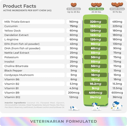 Milk Thistle for Dogs - 90 Soft Chews for Liver and Kidney Support, Detox, EPA & DHA, Choline, L-Arginine