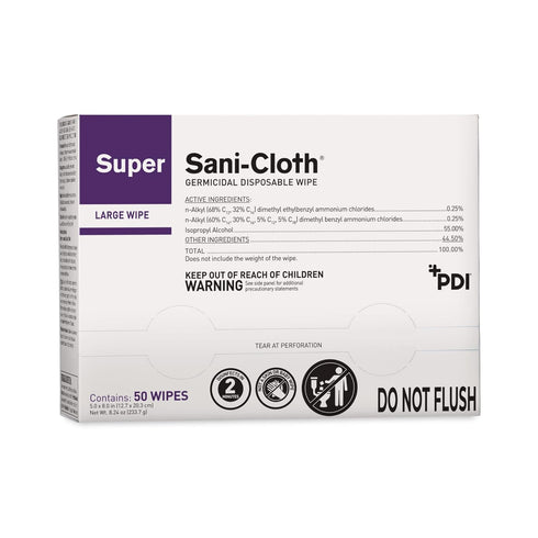 PDI Super Sani-Cloth Germicidal Disposable Wipe, Large, 5" x 8", Individual