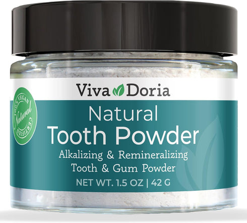 Viva Doria Natural Tooth Powder, Remineralizing Teeth Whitening Powder, Refreshing Mint Flavor, 1.5 Oz Glass Jar