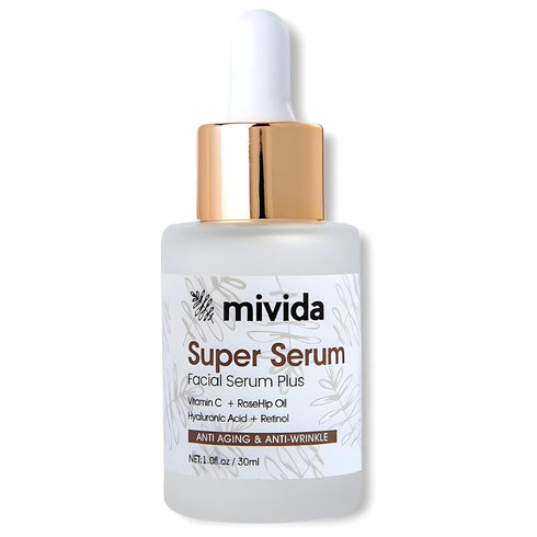 mivida Super Serum for Face 1.0 oz | All-In-One Natural Facial Serum with Retinol, Hyaluronic Acid, RoseHip Oil &