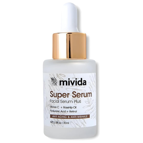 mivida Super Serum for Face 1.0 oz | All-In-One Natural Facial Serum with Retinol, Hyaluronic Acid, RoseHip Oil &