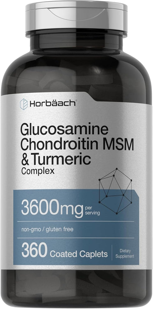Horbaach Glucosamine Chondroitin MSM - 3600 mg Advanced Formula with Turmeric, 360 Caplets, Non-GMO