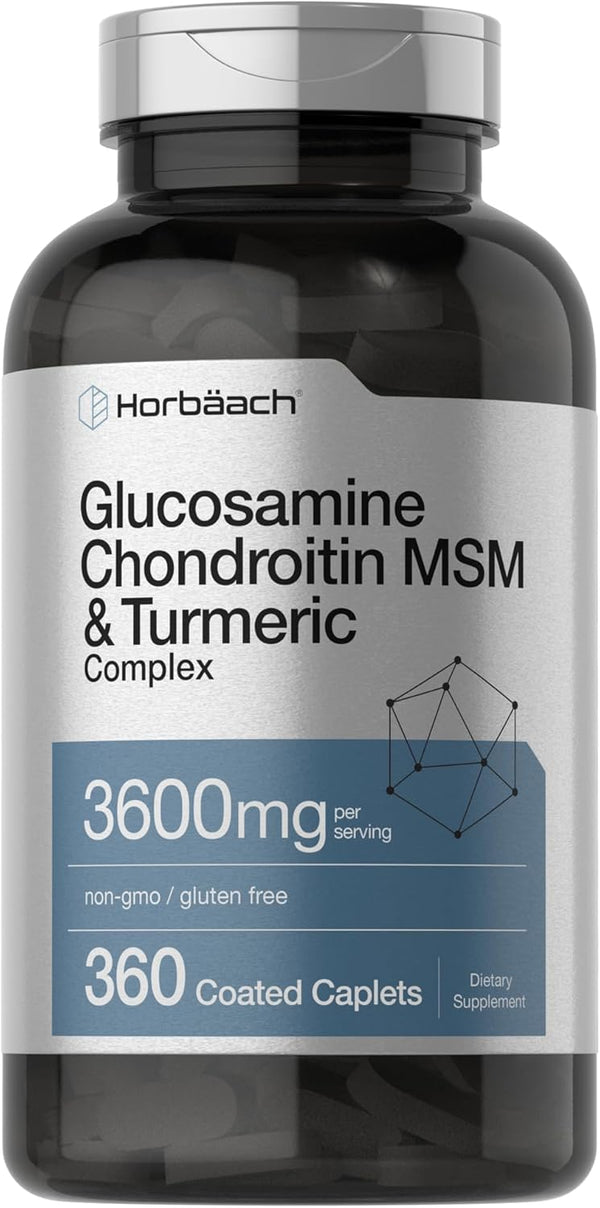 Horbaach Glucosamine Chondroitin MSM - 3600 mg Advanced Formula with Turmeric, 360 Caplets, Non-GMO