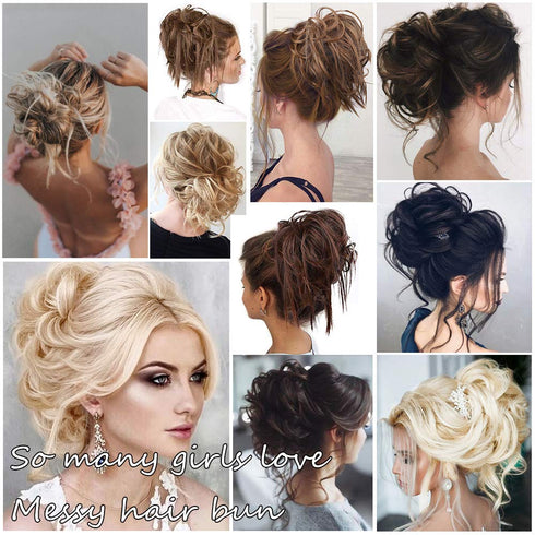 Lativ Messy Hair Bun Scrunchies Extension with Elastic Rubber Band for Women Girls (Messy Bun, Blonde)
