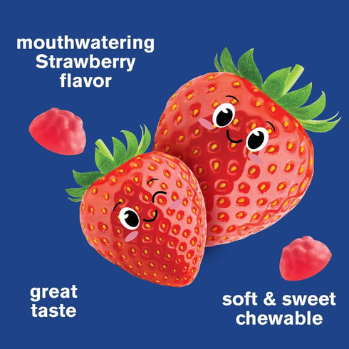 Kids Vitamin D3 Gummies 1000 IU (25 mcg), 60 Strawberry Flavor Servings for Bone Strength & Immunity Support