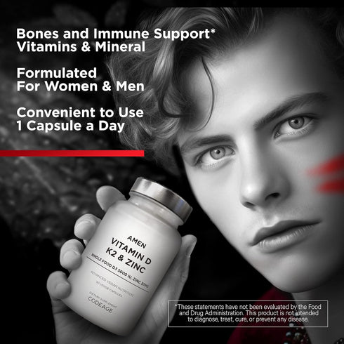 Amen Vitamin D, K2 & Zinc, 5000 IU Cholecalciferol D3 - Organic Whole Food Blend with Apple, Blueberry, Cranberry,