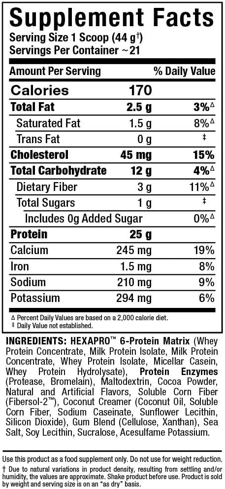 ALLMAX HEXAPRO Protein Powder - Chocolate, 2 lb, 25 Grams Protein Per Serving, Zero Sugar