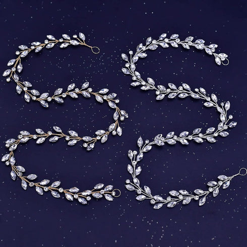 Wedding Bridal Crystal Long Hair Vines Head Piece, Beaded Bohemian Jewelry Headband (Short Silver-50cm)