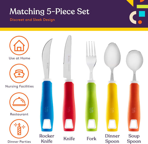 Special Supplies Adaptive Utensils Set, 5-Piece Kitchen Set for Hand Tremors, Arthritis, Parkinson’s Use
