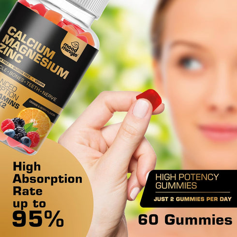 Calcium Magnesium Zinc Supplement Gummies for Kids, Toddlers & Adults - Enhanced Absorption with Vitamin D3 & K2 -