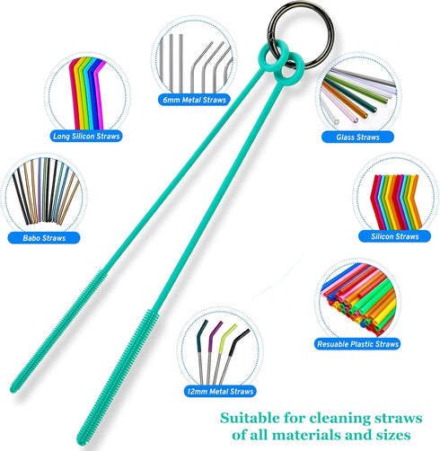 Silicone Bottle Brush and Straw Cleaner Set, Soft Baby Bottle Cleaner, Bendable Straw Cleaning Brush, Long Handle