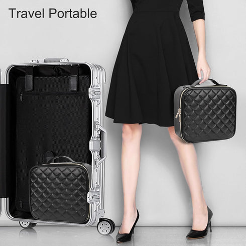 Relavel Makeup Bag, Travel Cosmetic Train Case Organizer, Portable Storage Bag with Adjustable Dividers, Black