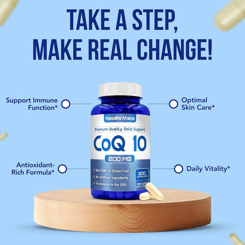 CoQ10 200mg Capsules | Vegan Friendly Coenzyme Q10 Supplement, Easy Absorption Ubiquinone for Skin, Heart, Energy