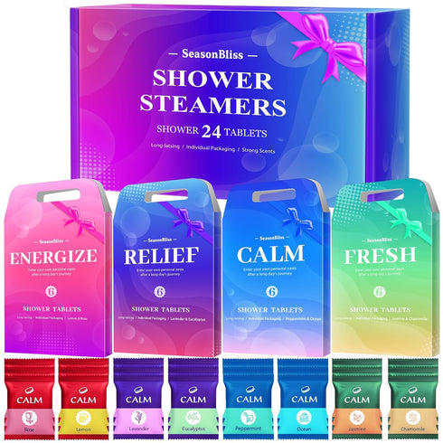 Shower Steamers 24 Pack - Shower Tablets with Natural Ingredients, 8 Different Scents, Individually Wrapped