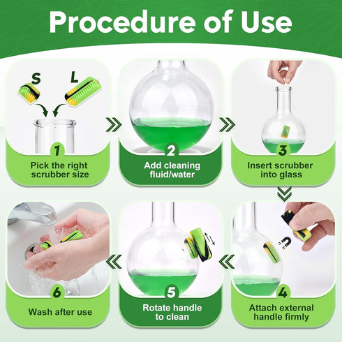 Magnetic Glass Cleaner Kit - Deep Cleans Hard-to-Reach Glassware & Narrow Pipes Two Reusable Silicone Scrubbers