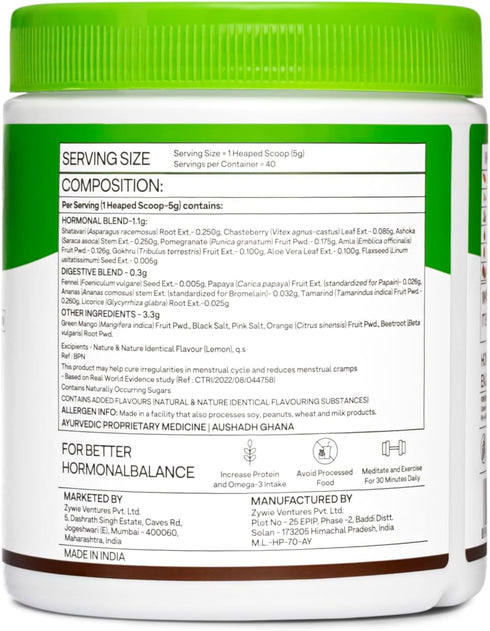 OZIVA 250g Plant Based HerBalance for PCOS | PCOS Supplement for Women for Hormonal Balance & Better Menstrual Cycle |