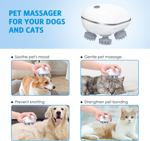 Newest Handheld Pet Massager for Dogs and Cats, Portable Head Massager with 4 Rotating Massage Heads, Waterproof Electric Pet Massager, for Relieving Tight Stiffness Muscles, Promote Bonding